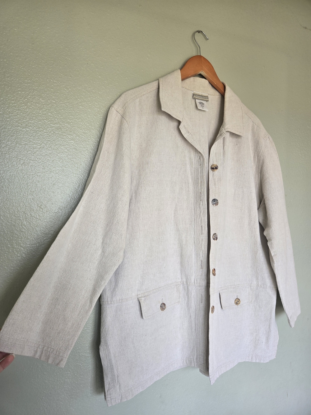 Coldwater Creek Cream Womens Linen/Cotton Button Up,  Shacket, Coastal, Beach